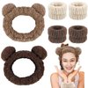 Atoden Bear Ears Spa Headband Wristband Set Cute Animal Skincare Headband Funny Makeup Headband for Washing Face Fluffy Elastic Face Wash Hair Band for Women Girls Trendy Stuff (Brown)