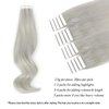 ABH AMAZINGBEAUTY HAIR Tape in Hair Extensions Human Hair Silver Gray Tape in Extensions Straight Real Human Hair Tape ins Skin Weft 20pcs 50g 22 Inch