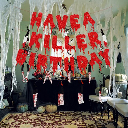 Have a Killer Birthday Party Banner, Halloween Horror Birthday Party Decorations, Halloween Bloody Horror Movie Birthday Party Decorations, Halloween Zombie Vampire Party Decorations