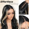 BrownBomb Highlights Synthetic Lace Front Wigs Body Wave Glueless Wigs With Bangs Black Blonde Pre Plucked Pre Cut HD Lace 13x5x1 Middle Part Wigs For Woman 26 Inch