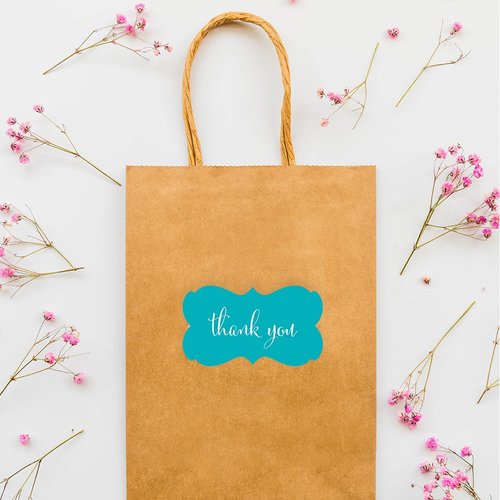 Andaz Press Fancy Frame Rectangular Label Stickers, Thank You, Aqua Turquoise, 36-Pack Wedding Decorations, Wedding Favors, Stickers for Packaging, Party Favor