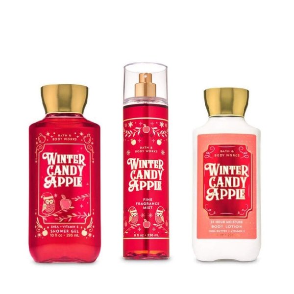 Bath and Body Works - Winter Candy Apple - Winter 2019 - Daily Trio - Shower Gel, Fine Fragrance Mist & Super Smooth Body Lotion