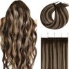 Lacer Ombre Tape in Hair Extensions Human Hair Chestnut Brown Mixed Dark Brown with Dark Brown Roots Seamless Double Sided Skin Weft Natural Hair Tape in Extensions 20 Inch 50g 20pcs