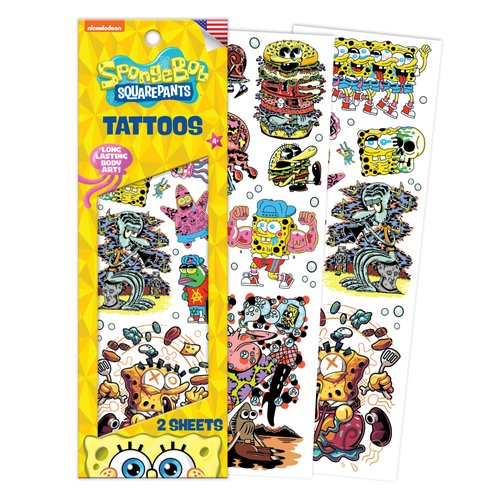 Savvi - 15 Sponge Bob Temporary Tattoos: Skin-Safe Ink, Great for Parties and Everyday Wear, Gifts for Teens and Adults, Made in the USA [2 sheets, 15 count]