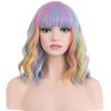 PATTNIUM Rainbow Wig Short Wavy Colorful Wig Pastel Rainbow Wig with Bangs Multicolor Wig for Women Girls Heat Resistant Synthetic Cosplay Costume Wig (Rainbow)