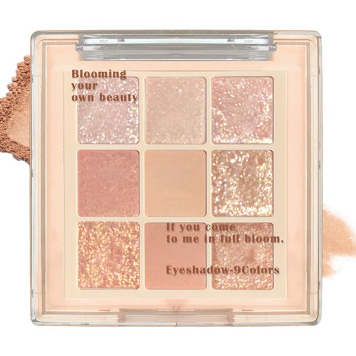 CAHIUYOA 9 Colors Eyeshadow Palette Matte Shimmer Glitter Eyeshadow Palette Korean Neutral Natural Nude Eye Shadow Palette Makeup Highly Pigmented Long Lasting Eyeshadow - 04