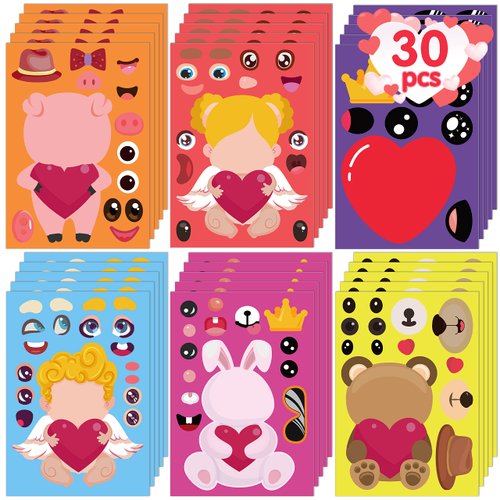 Joy Bang Valentines Stickers, 30 Sheets Love Hearts Stickers Valentines Angel Face Stickers, Valentines Day Crafts for Kids, Valentines Party Games Activities Supplies Favors Gifts for Childrens