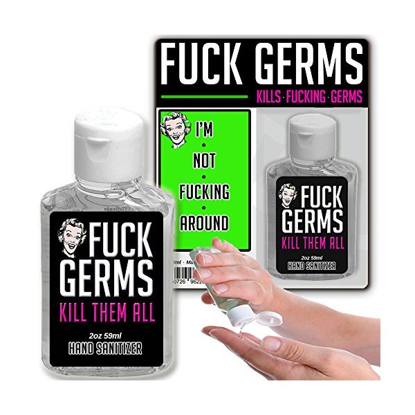 Fuck Germs Hand Sanitizer Gel – 2 oz Bottle – Funny Stocking Stuffers – Gag Gifts for Men – Gifts for Potty Mouths – Funny Sanitizer by Gears Out