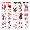 30 Sheets Fake Scars Temporary Tattoos, Horror Realistic Wound Stitch Face Body Makeup Zombie Sticker, Cosplay Masquerade Prank Scary Halloween Party for Kid Women Men Boys Girls