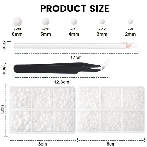 AUREHEN 10000PCs 2-6MM White Resin Flat Back Rhinestones, Round Non Hotfix Resin Rhinestones Nail Gems Stones with Tweezer & Picker Pen for Tumblers Nail Art & DIY Decoration