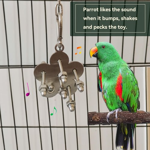 JSLZF Stainless Steel Parrot Toy, Hanging African Grey Chew Toy for Bird, Non-Removable Cap Nuts Foraging Bird Toy for Conure, Cockatiel, Parakeet, Cockatoo, African Grey
