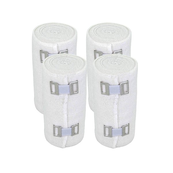 Nexskin 4" Organic Latex Free American Cotton - Comfort Elastic Bandage with Clip Fasteners - White, 4 Pack