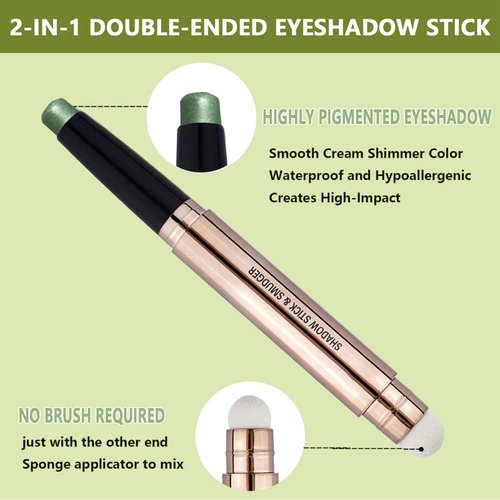 Eyeshadow Pen and Sponge Makeup Brush Smooth Cream Shimmer Shadow Pencil Long Lasting Waterproof Eye Shadow Highlighter Stick Makeup Hypoallergenic Eye Liner Multi-Dimensional eyes Look (Neon green)