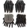 Molefi Brazilian Funmi Hair Bundles with 4x2 T Lace Closure Curly Weave 2 Bundles with closure Spiral Curl Hair 100% Human Hair Extensions 100g/pc Natural Black (10 10+10)