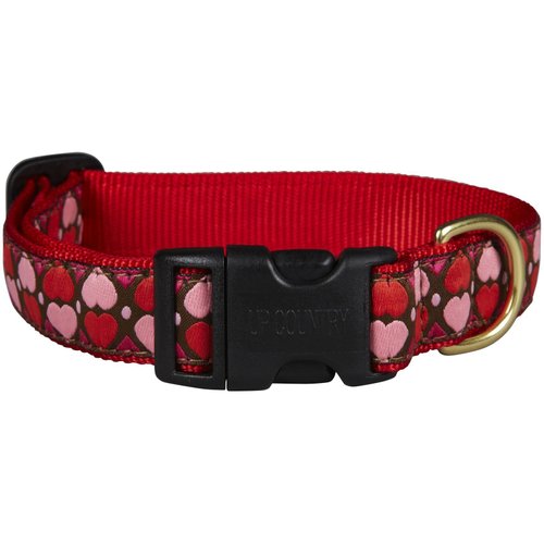 Up Country Valentine and Hearts Pattern Dog Collars and Leashes (All Hearts Dog Collar, Medium (12 to 18 Inches) 1 Inch Wide Width)