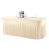 Pearled Ivory Spandex Table Skirts Table Covers for Rectangle Tables 6ft, Pearled Ivory Stretchable Folding Table Cloth for Weddings, Birthday Parties, Banquet, Baby Shower
