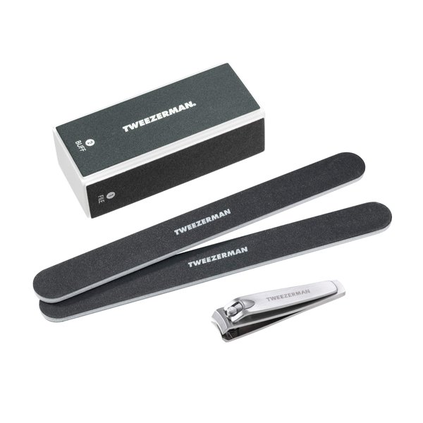 Tweezerman Manicure Kit Includes Nail Clipper Nail Buffer Block 2 Nail Files, Black