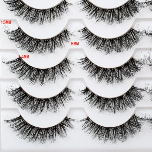 Pooplunch False Eyelashes Wispy Cat Eye Lashes Natural Clear Band Fluffy Short Faux Mink Eye Lashes Fake Eyelashes 14 Pairs Pack