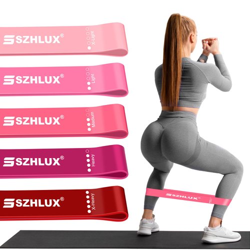 SZHLUX Resistance Bands Set with Instruction Guide and Carry Bag, Versatile for Body Sculpting, Strength Training, and Rehabilitation-Set of 5, Pink