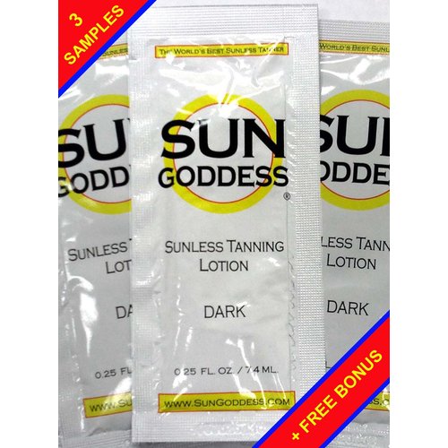 Sun Goddess - THREE (3) Sunless Self Tanning Lotion Samples + 1 Sunless Self Tanning Applicator Mitt + 1 Pair Sunless Self Tanning Application Gloves - Sun Goddess - Best Sunless Self Tanner Lotion