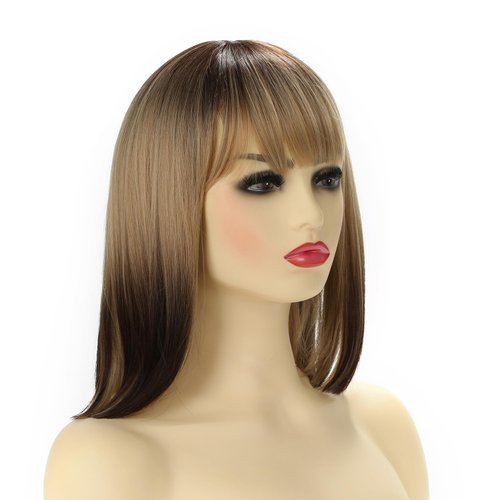 Michelle Young Ombre Brown Blonde Bob Wigs Short Wigs for Women Cosplay Wig with Bangs Dark Roots Natural Hair Synthetic Wig