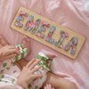 Personalized Wooden Name Puzzle for Kids, Handmade in USA by Bloom Owl, Custom Baby Gifts for Boys and Girls Christmas or First Birthday, Montessori Toys (Floral Grey)