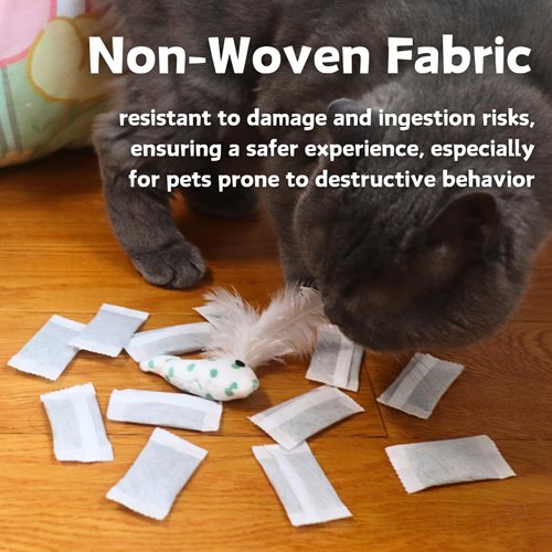 CECE PAW 12 Pack Natural Catnip Pouches for Cat Toys, Non-Woven Fabric Catnip Refills, Gift Packaging with Catnip Tea Bags and Feather Whale Toy