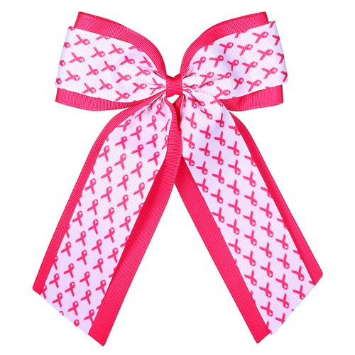 6in Breast Cancer Awareness Cheer Bows Hair Clips Long Tail Hot Pink Ribbon Bow-knot Barrettes Alligator Hairpins for Girls Women in October Cheerleading Hair Accessories