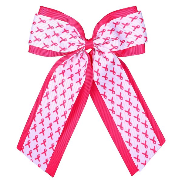 6in Breast Cancer Awareness Cheer Bows Hair Clips Long Tail Hot Pink Ribbon Bow-knot Barrettes Alligator Hairpins for Girls Women in October Cheerleading Hair Accessories