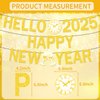 Gold Happy New Year Banner 2025 New Year Decorations Hello 2025 Banner for New Years Eve Party Supplies 2025, Pre-assembly