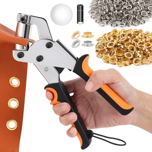 Watcor Grommet Tool Kit, 3/8 Inch Grommet Kit Handheld Grommets Eyelet Pliers Set,Metal Grommets Press Puch Tool Come with Hole Cutter and 500Pcs Eyelet Used for Banners, Tarpaulin, Garments, Bag.