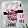 24Pcs Pink Coffin Nails Press on Nails Long Coffin Fake Nails with 3D Heart Pearl Star Nail Charms Design Nail Gems Diamond Pink Acrylic Nails Supply Full Cover False Nails Stick on Nails for Women