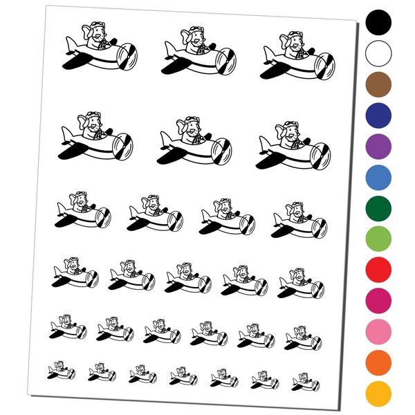 Elephant Flying an Airplane Plane Temporary Tattoo Water Resistant Fake Body Art Set Collection - Black (One Sheet)
