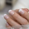 CoolNail Short White French Press on Fake Nails Tips Natural Beige Pink 24pcs Round Head Full Cover faux ongles for Home Office Wear