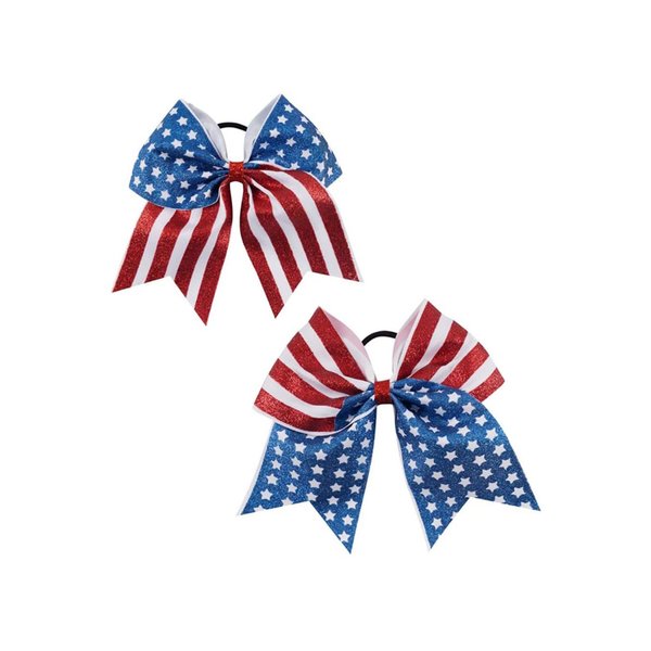 Patriotic Flag Cheer Bow Hair Rope Tie Ponytail Holder Cheerleader Girls JHN12 (2 Pcs-Set D)