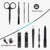 HANTEKAS Manicure Set 9 in 1 Stainless Steel, Nail Clippers Scissors Pedicure Tools Kit - Portable Travel Grooming Kit for Men and Women with Black/Blue Leather Case (Blue)