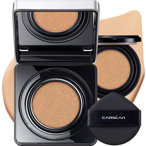 CARSLAN Black Magnet Cushion Foundation - Full Buildable Coverage, Moisturizing, Lightweight, 18H Long-Lasting Glow Looking, Refill Included, K03.Medium Beige