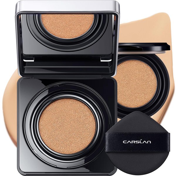 CARSLAN Black Magnet Cushion Foundation - Full Buildable Coverage, Moisturizing, Lightweight, 18H Long-Lasting Glow Looking, Refill Included, K03.Medium Beige