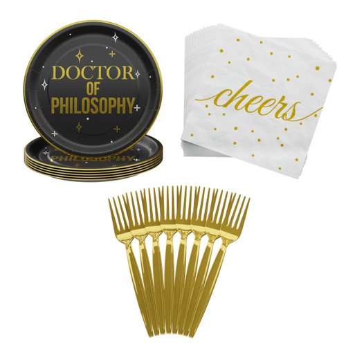 Blue Orchards PhD Graduation Value Party Supplies (64 Pieces for 20 Guests) - Doctor Party Decorations Doctorate Graduation Class of 2024 Décor Congratulations Disposable Paper Plates Napkins
