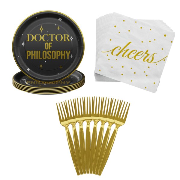 Blue Orchards PhD Graduation Value Party Supplies (64 Pieces for 20 Guests) - Doctor Party Decorations Doctorate Graduation Class of 2024 Décor Congratulations Disposable Paper Plates Napkins