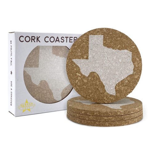 Texas Coaster Set Cork 3.5 Inch Coasters - 4 Texas Coasters Texas Gift