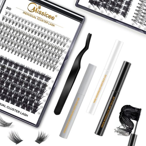 DIY Lash Extension Kit at Home, 20D/56D 9-14mm Cluster Lashes Mixed, DIY Eyelash Extension Kit for beginners Resuable 3D Effect Cluster Individual Lashes Kit with Applicator and Bond & Seal Remover