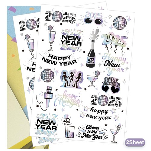 2025 New Years Eve Party Supplies Temporary Tattoos 40 Glitter Styles NYE Party Favors Happy New Year Decorations NYE 2025 70S 80S Disco Ball Party Decor