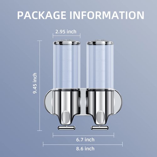 YIAOZ 2 in 1 Chamber Wall Mounted Bathroom Shower Pump Dispenser and Organizer,with Waterproof Label-Holds Shampoo,Conditioner,Shower Gel,for Bathroom Hotel,Non-drilled Wall Distributor(Colourless)