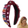 Exacoo Happy Birthday Headbands for Women Girls Red Headband Knont Hair Bands for Birthday Decorations Wide Headband Rhinestone Pearl Hair Accessories Princess Halloween Birthday Party Decorations