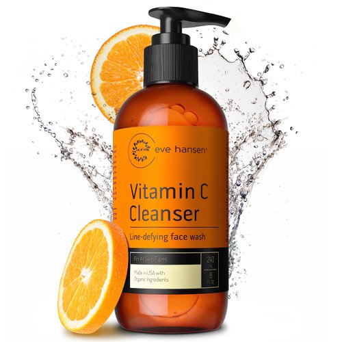 Eve Hansen Vitamin C Cleanser Face Wash - Natural Face Soap with Aloe Vera, Vitamin E & Rosehip Oil - Refreshing, Gentle, Moisturizing, Cruelty-Free Skincare 8 oz