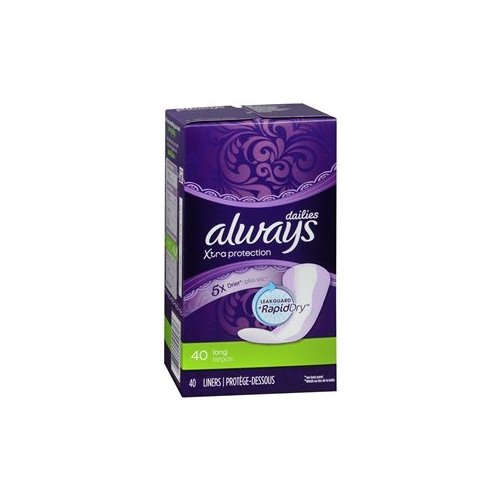 Always Xtra Protection Daily Panty Liners, Long, 40 Count (Pack of 1)