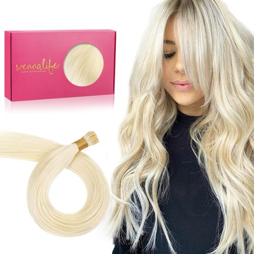 WENNALIFE I Tip Hair Extensions Human Hair, 50g 50s 24 Inch Platinum Blonde Remy Itip Human Hair Extensions Invisible Itips Straight I Tips Fusion Extensions Real Human Hair