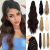 Cephermer Ponytail Extension 22'' 24'' Long Wavy Straight Claw Clip in Pony Tails Hair Extensions Natural Looking Synthetic Hairpiece for Women Chocolate Brown