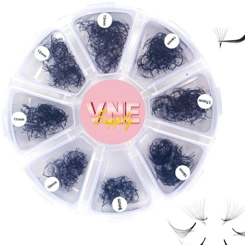 VNE Eyelashes 500 Fans Tray Volume Lash Extensions Mixed length | Premade Fans Eyelash Extensions | Mega Lash Extension | Promades Eyelash Fans | 3D, CC Curl, 9-16mm,
